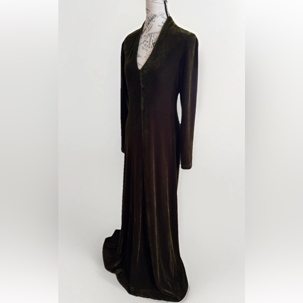 bruno duluc for kush green goth punk velvet velour v neck stretch maxi dress - Picture 4 of 14